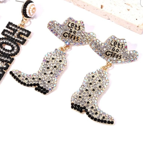 Rhinestone Cowboy Boots Earrings Cowgirl Boots Western Earrings Rodeo Jewelry - Picture 3 of 5